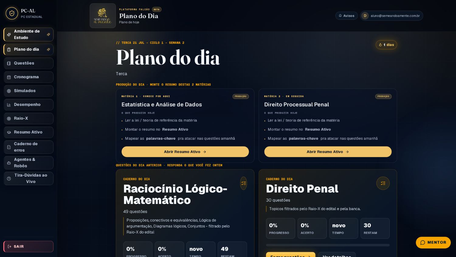 Tela do Plano do Dia com o estudo guiado passo a passo